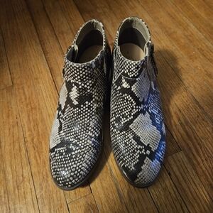 Time and Tru Snake Print Heeled Boots - Black and White